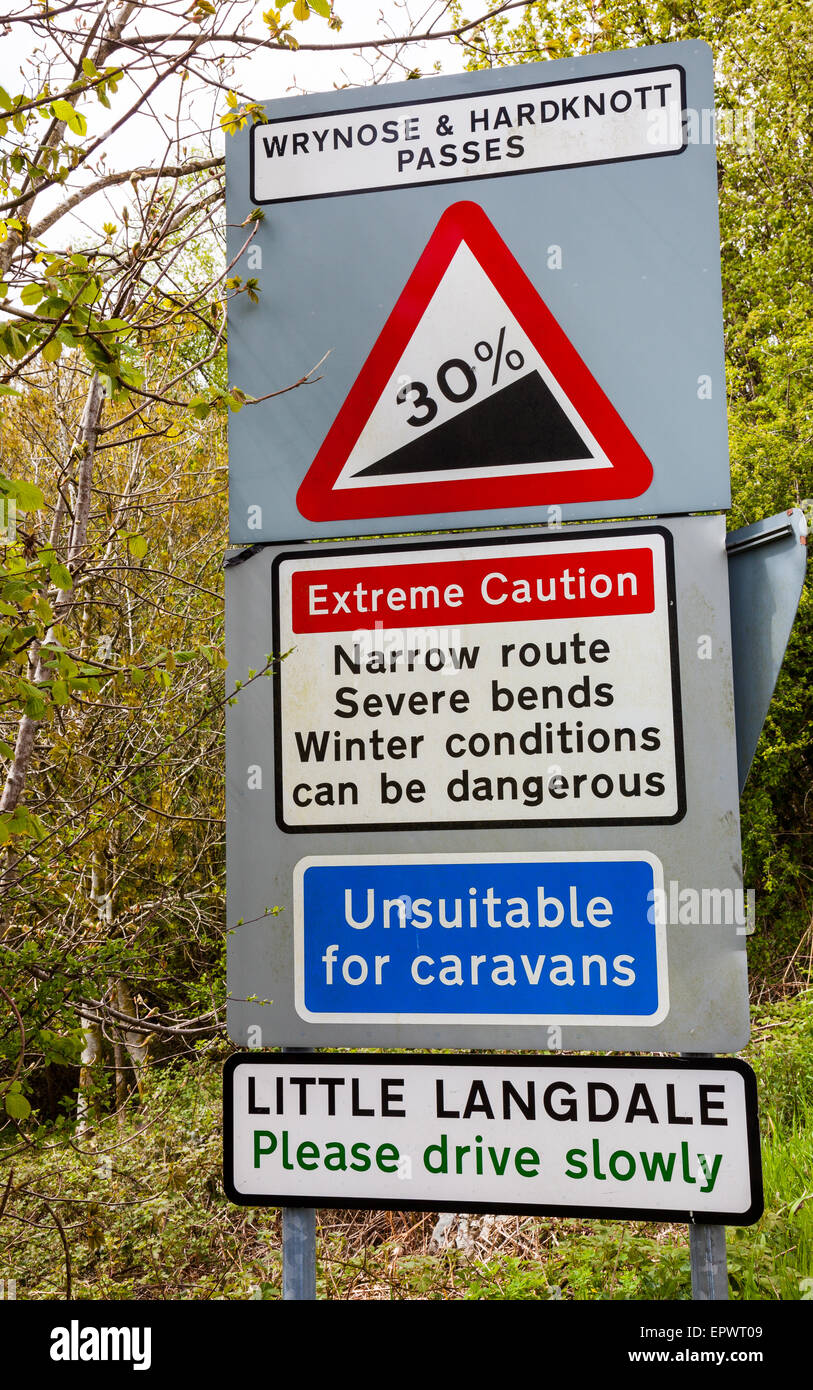 warning-sign-at-little-langdale-of-road-conditions-in-wrynose-and-EPWT09.jpg